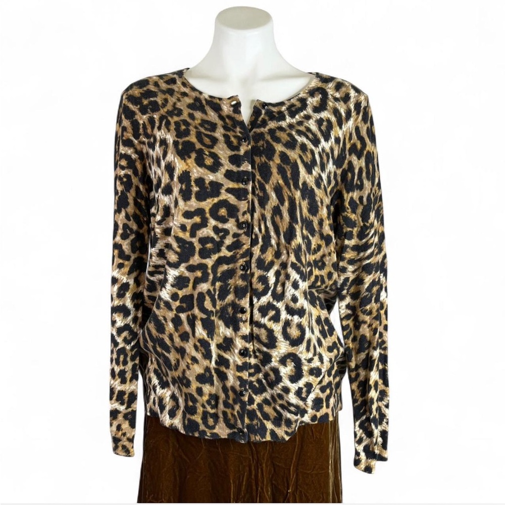 Talbots Leopard Print Cashmere Blend Cardigan Button-up Sweater Woman's Plus 1x